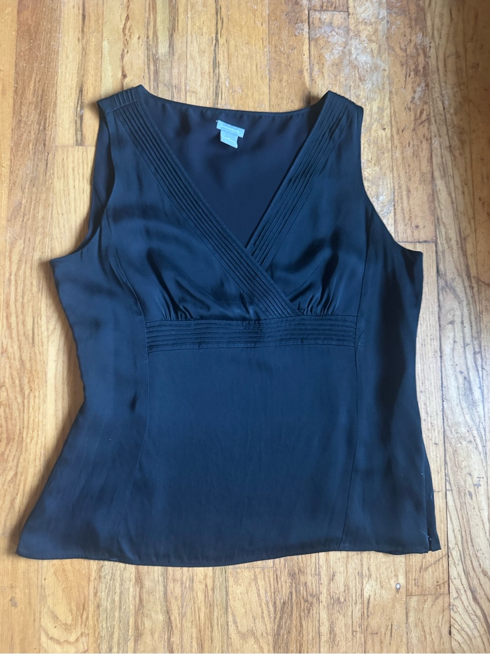 Ann Taylor Black Pleated-Trim V-Neck Camisole